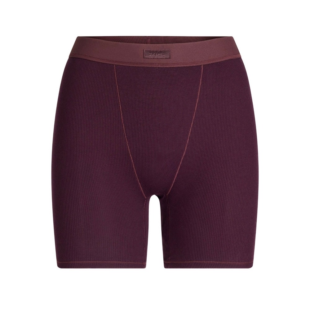 Skims Cotton Rib Boxer High Waisted Plum Burgundy 3X Loungewear Shorts